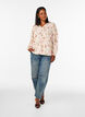 Bluse med blomstertrykk i lin og viskose med lange ermer, Vanilje, Model image number 1
