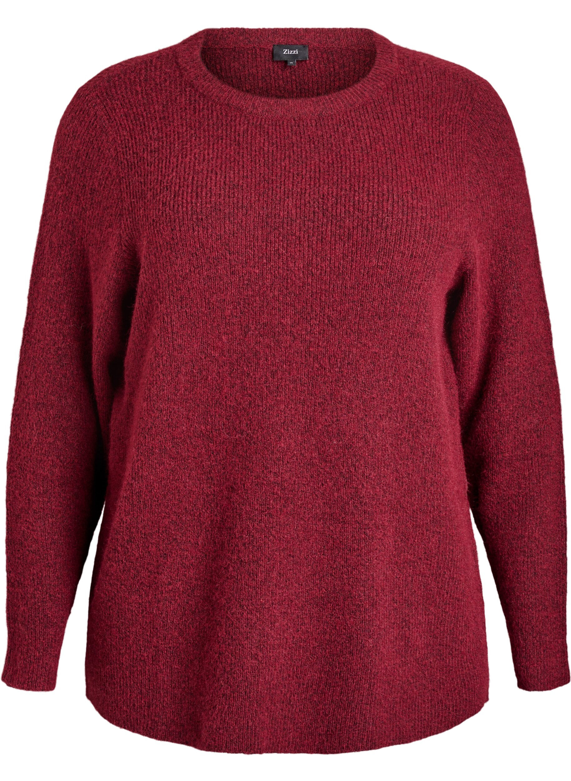Melert strikkebluse med rund hals