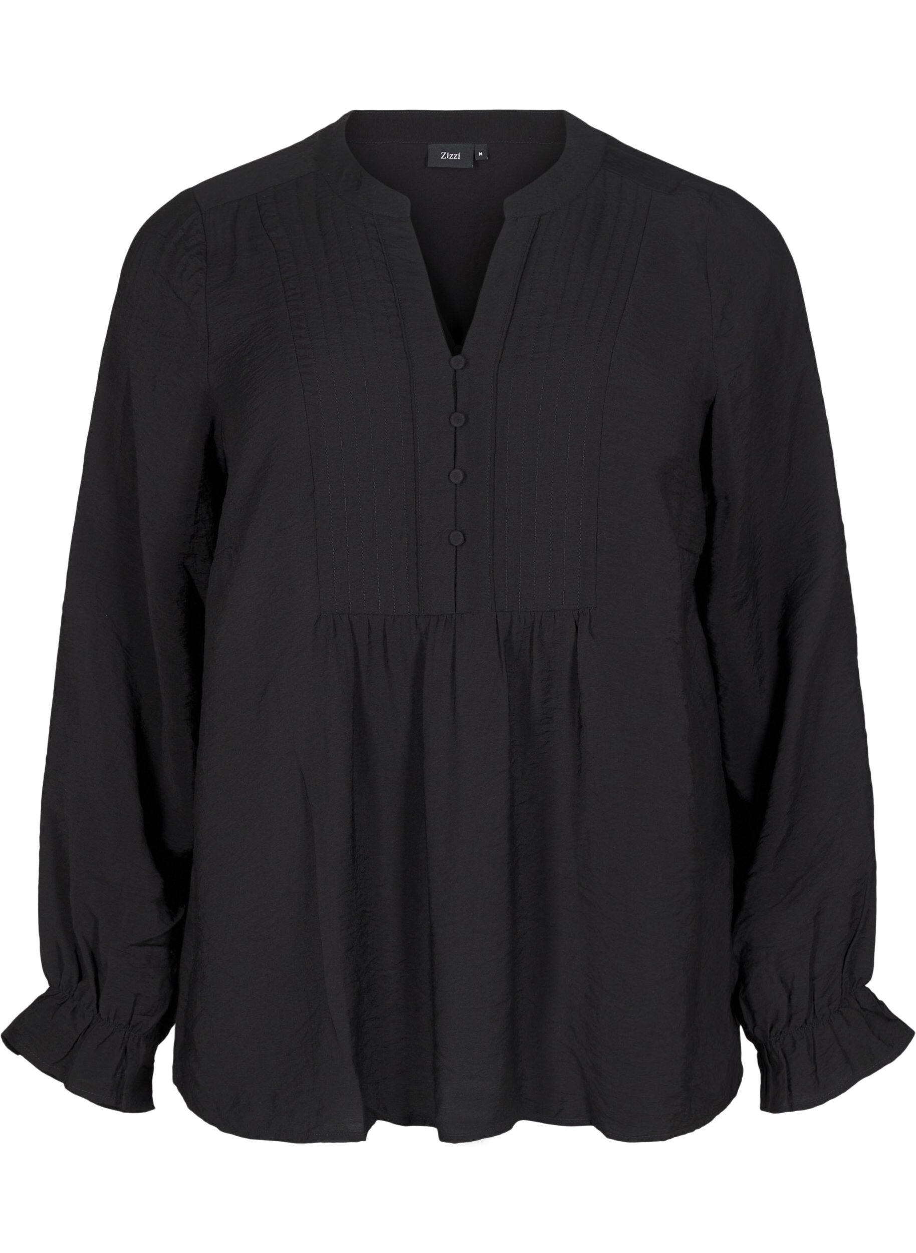Zizzi Langermet bluse med V-hals, Black, Packshot image number 0