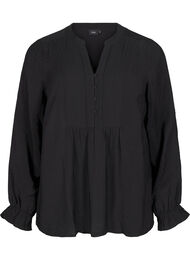 Langermet bluse med V-hals, Black