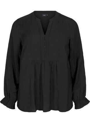 Zizzi Langermet bluse med V-hals, Black, Packshot image number 0