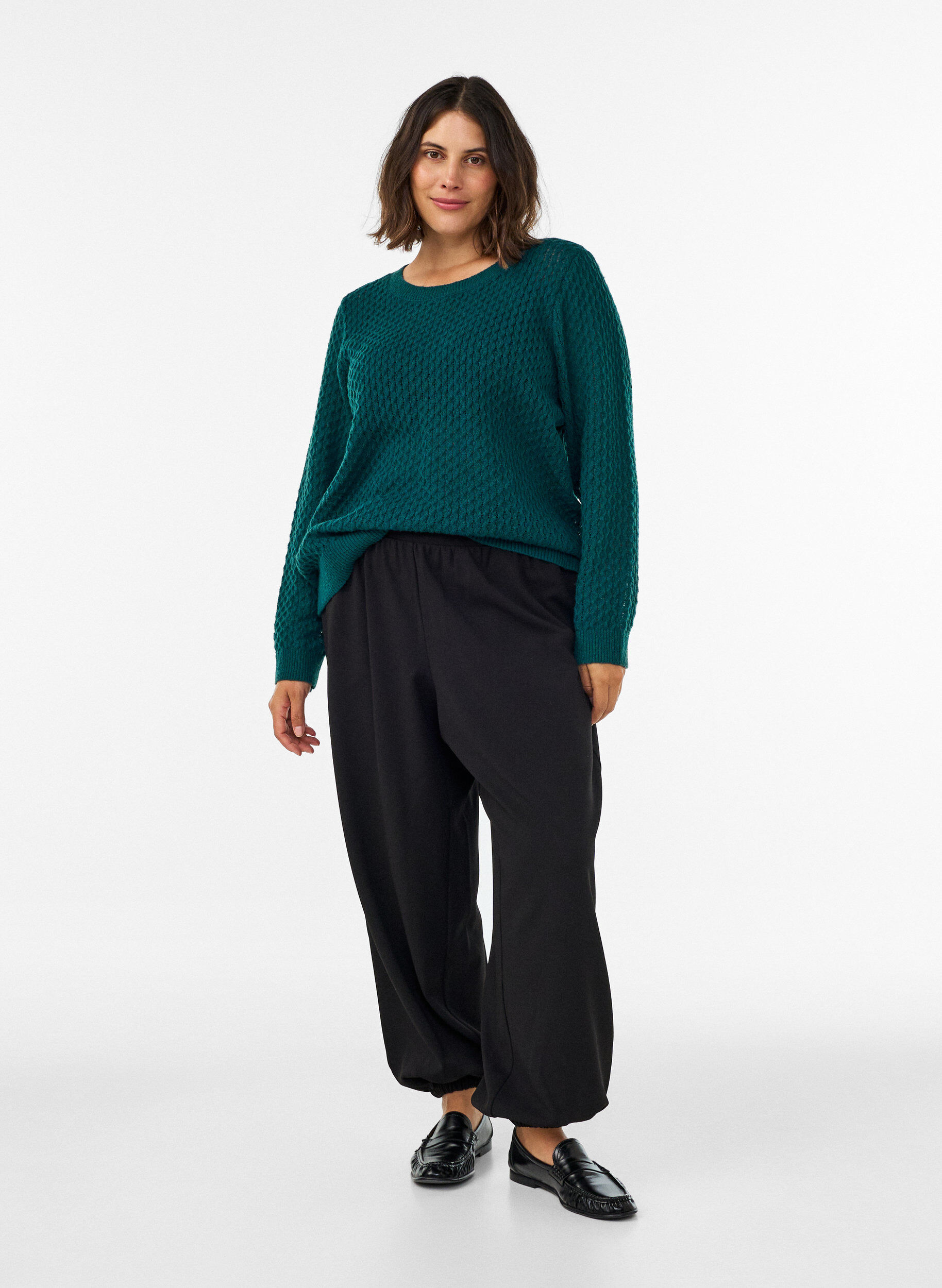 ZizziStrikkebluse med strukturert hullm&oslash;nster, Gr&oslash;nn, Model image number 1