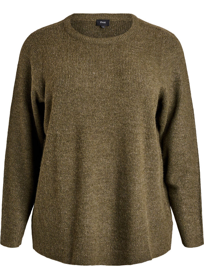 Melert strikkebluse med rund hals, Grønn, Packshot image number 0