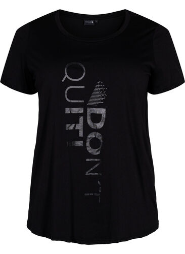 T-skjorte til trening med trykk, Black Don't Quit , Packshot image number 0