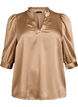 Bluse med satenglook, 1/2-ermer og volangkrage, Brun, Packshot image number 0