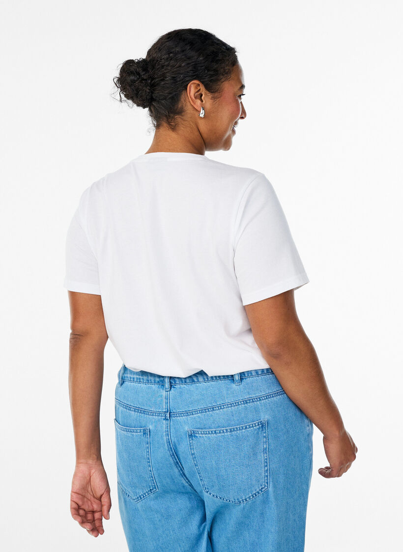 Bomulls-T-skjorte med brodert tekst, Hvit, Model image number 2