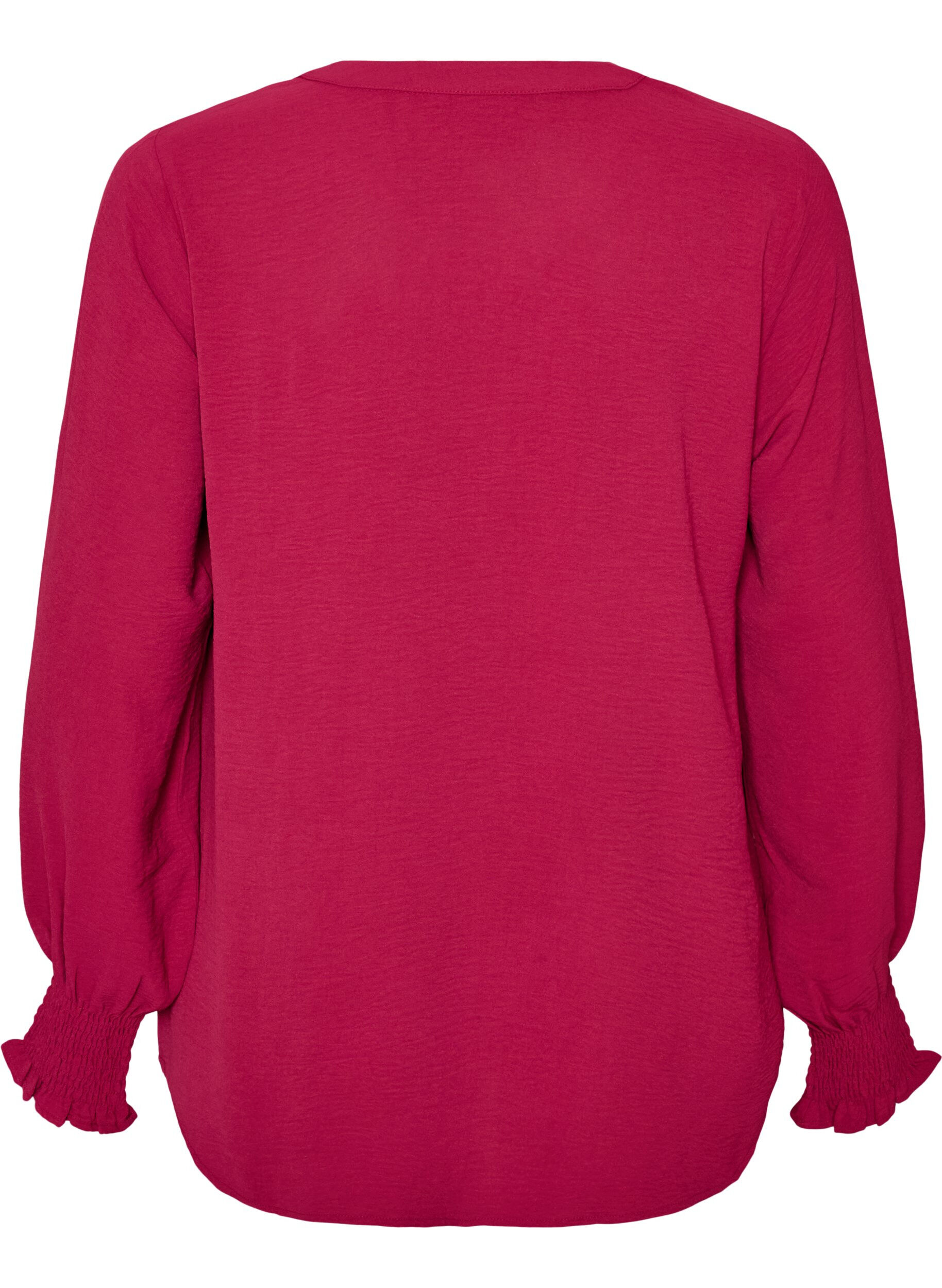 ZizziBluse med smockmansjetter og V-hals, R&oslash;d, Packshot image number 1