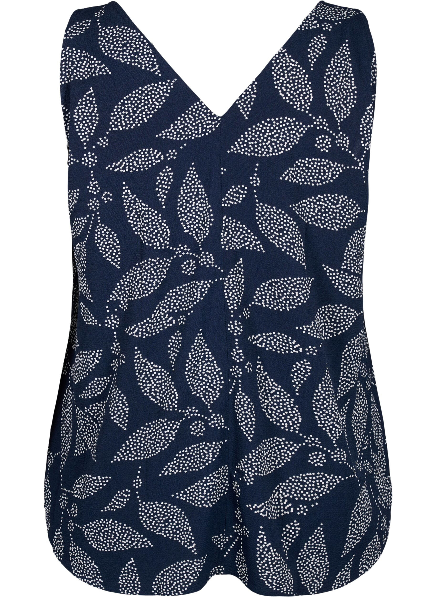 Zizzi Topp med trykk og V-hals, Navy B. w. Dot Leaf, Packshot image number 1