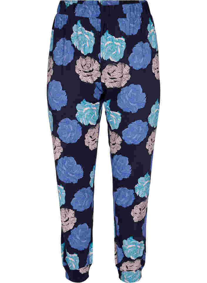 Pysjamasbukser med blomstermønster i bomull, Blue Flower, Packshot image number 0