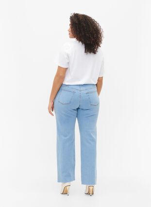 Gemma jeans med høyt liv og hull på kneet, Ex Lgt Blue, Model image number 1