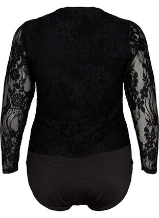 Bodystocking med blonder og lange ermer, Black, Packshot image number 1