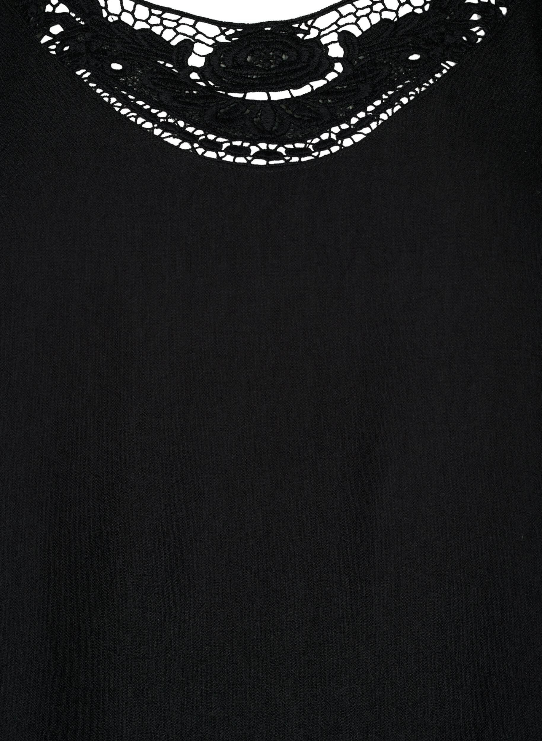 Zizzi Bluse i viskose med heklede detaljer, Black, Packshot image number 2