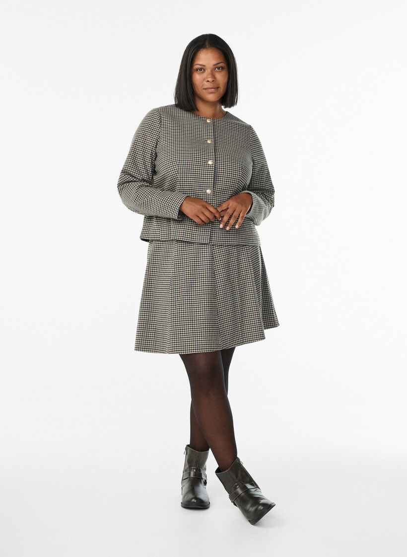 Kort jakke med gullfargede knapper, Brun, Model