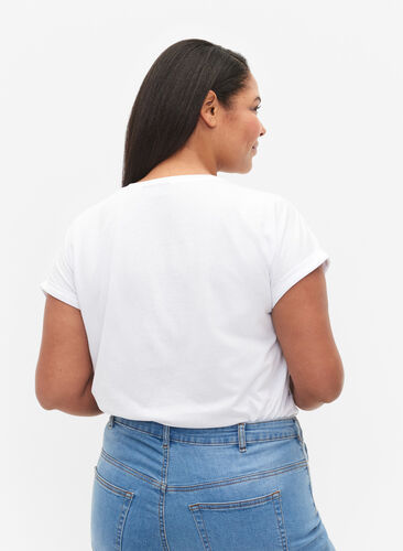 Kortermet T-skjorte i bomullsblanding, Bright White, Model image number 1