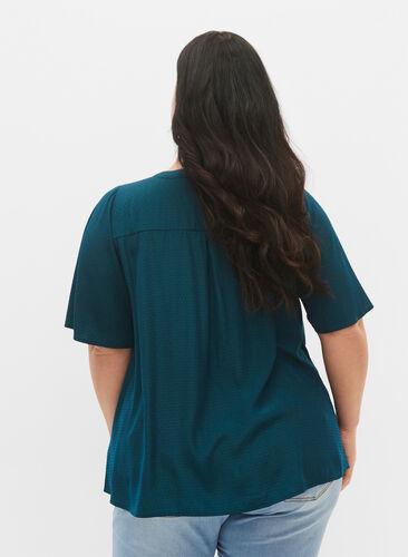 Kortermet skjorte med prikkete mønster, Deep Teal, Model image number 1