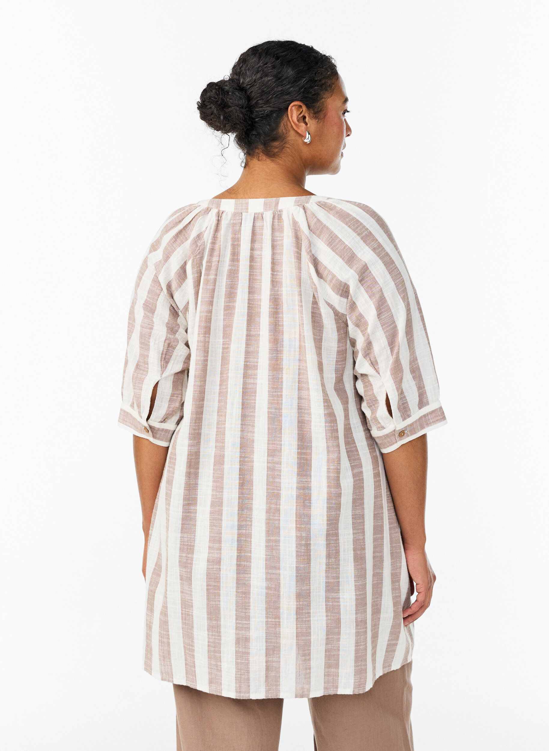 ZizziBomullstunika med V-hals, Beige, Model image number 2