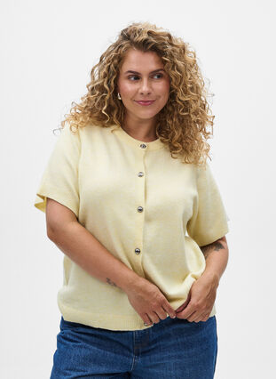Zizzi Strikket cardigan med korte ermer, Gul, Model image number 0