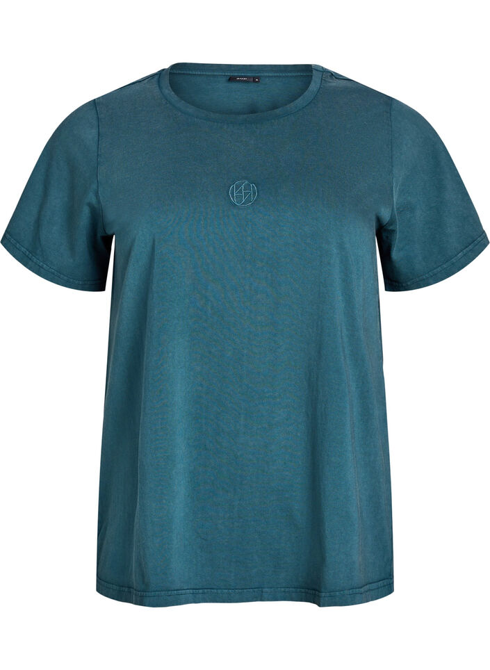 T-skjorte i organisk bomull med et vasket utseende, Blå, Packshot image number 0