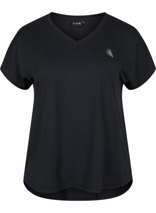 Zizzi Kortermet trenings-t-skjorte med v-hals, Black, Packshot image number 0