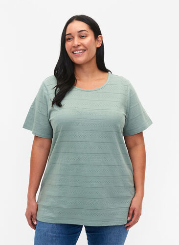 Kortermet bomull t-skjorte, Chinois Green, Model image number 0