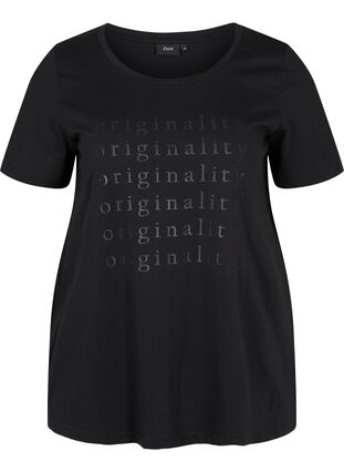 T-skjorte i bomull med ton-i-ton trykk, Black Originality, Packshot image number 0