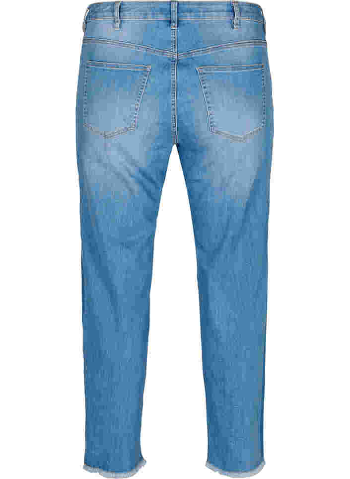 Cropped jeans med kontrast, Blue denim, Packshot image number 1