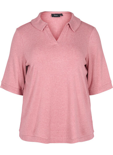 Melert T-skjorte med krage, Rose Melange, Packshot image number 0