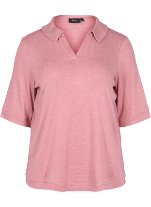 Melert T-skjorte med krage, Rose Melange, Packshot image number 0