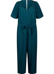 Jumpsuit med belte og korte ermer, Sea Moss Melange