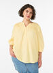Bluse med smock og 3/4 ermer, Gul, Model image number 0