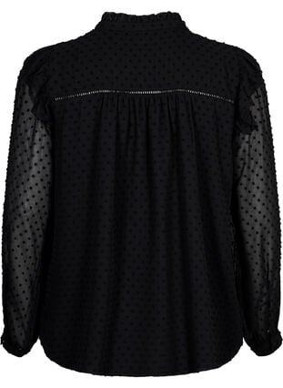 Skjortebluse med volanger og prikkete tekstur, Black, Packshot image number 1