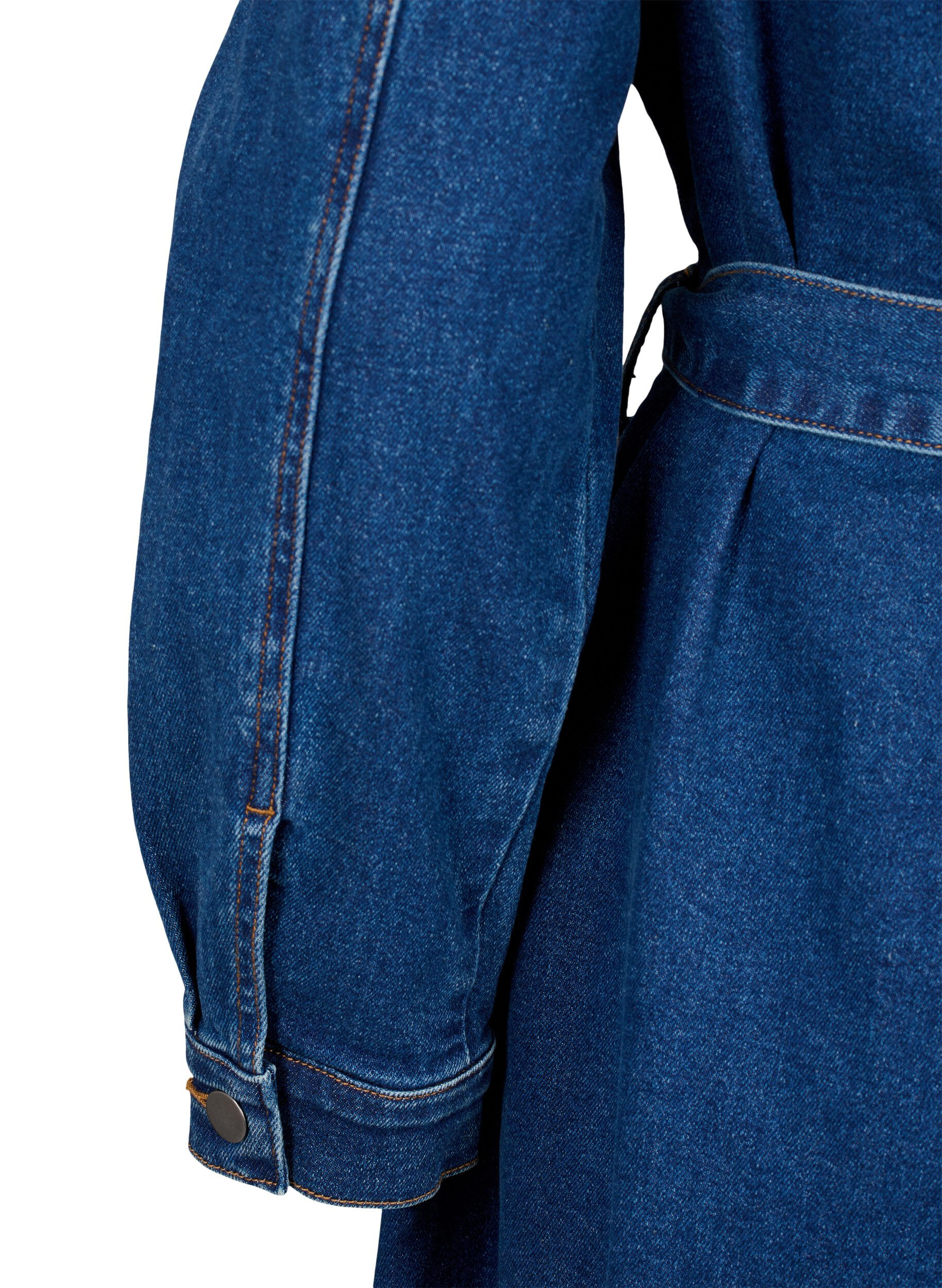 Zizzi Midiskjortekjole i denim med belte, Dark Blue Denim, Packshot image number 3