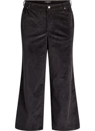 Cordfløyelsbukser med høy midje og vide ben, Svart