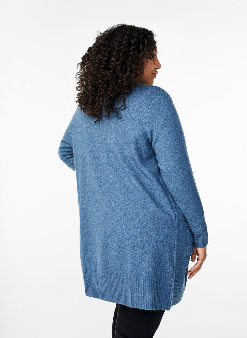 Ribbestrikket cardigan med lommer, Bl&aring;, Model image number 2