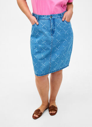 Jeansskjørt med mønster, Light blue denim, Model image number 2