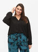 Ensfarget bluse med V-hals, Black, Model image number 0