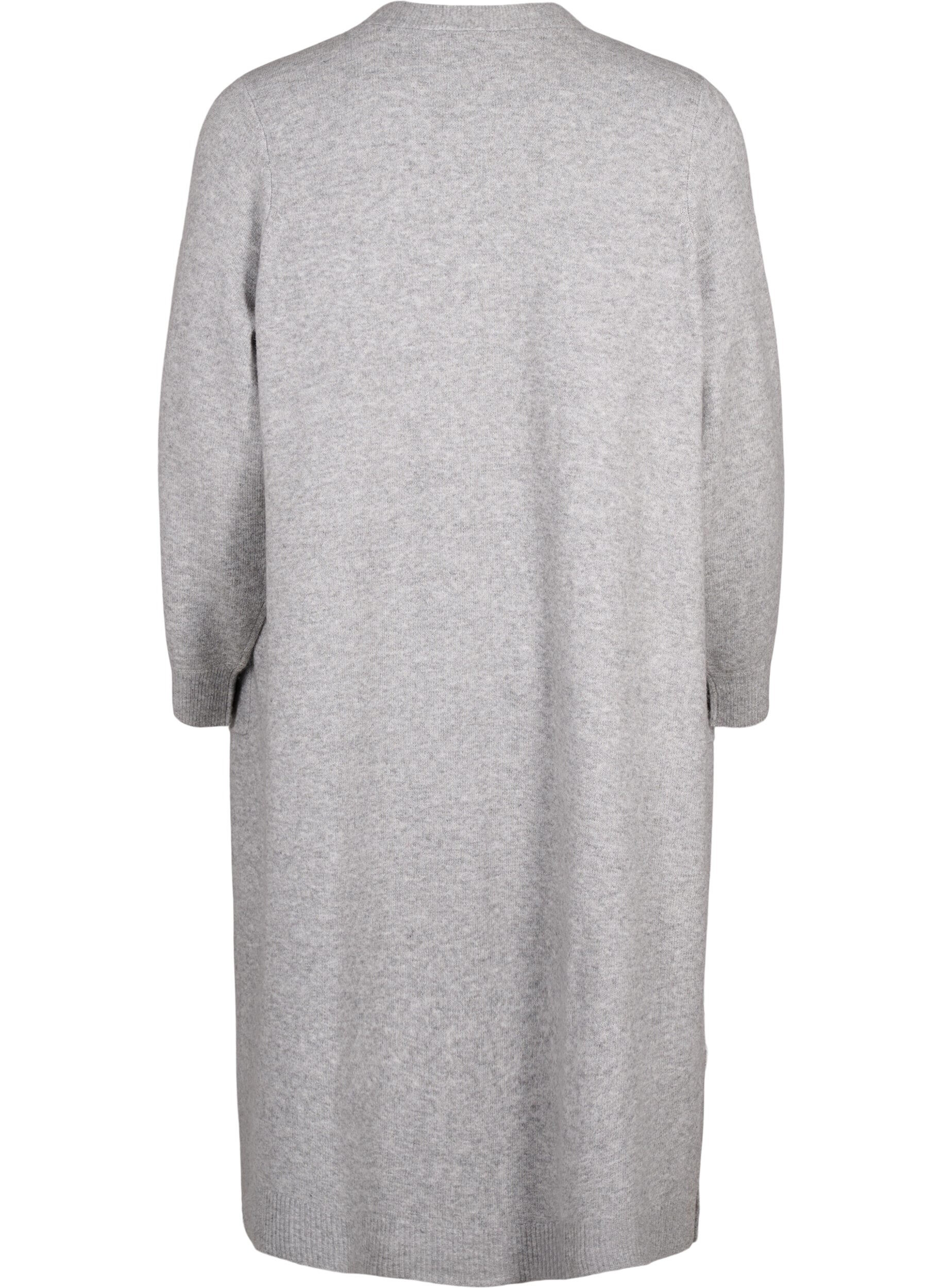 Zizzi Lang strikket cardigan med lommer, Light Grey Melange, Packshot image number 1