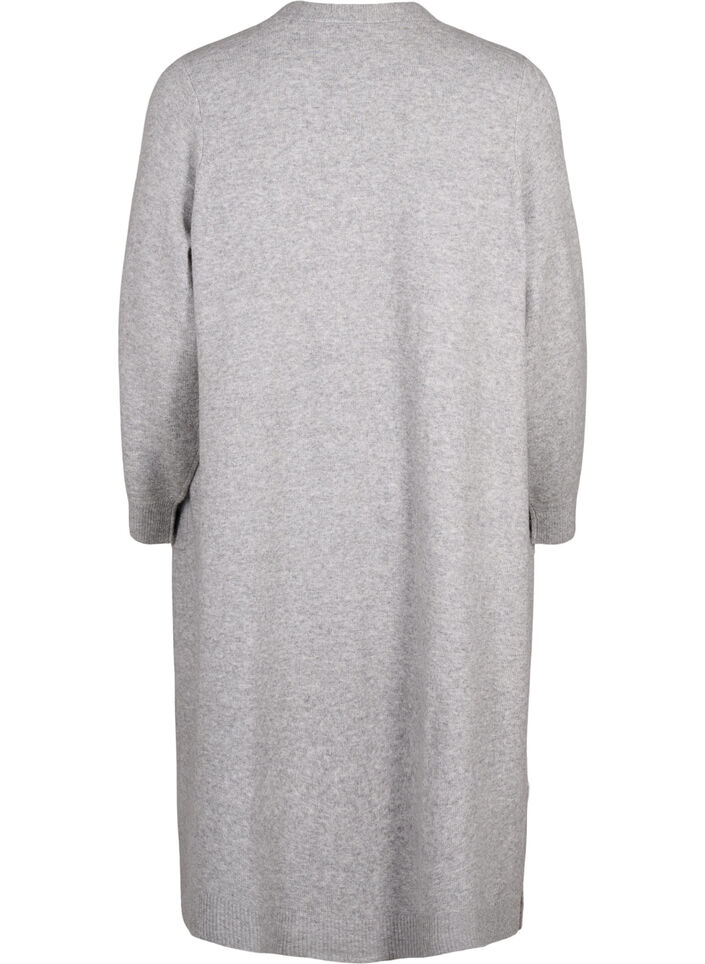 Lang strikket cardigan med lommer, Light Grey Melange, Packshot image number 1