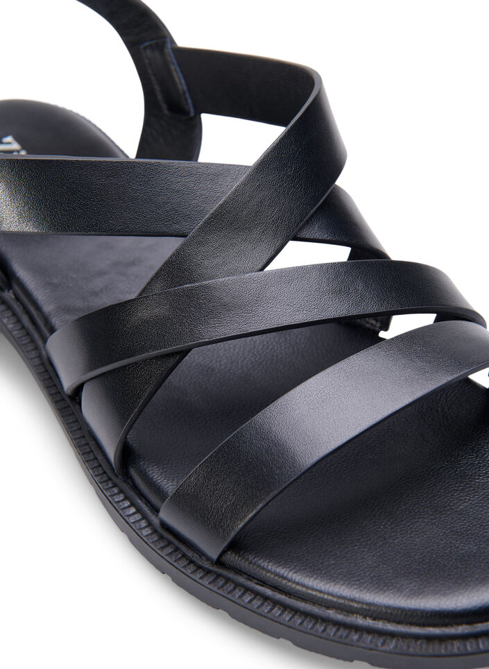 Sommersandal i skinn med bred passform, Black, Packshot image number 3