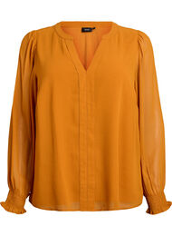 Bluse med gjennomsiktige ermer og smockdetaljer, Pumpkin Spice