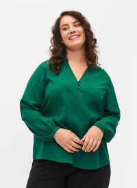 Langermet bluse i viskosemiks, Evergreen, Model