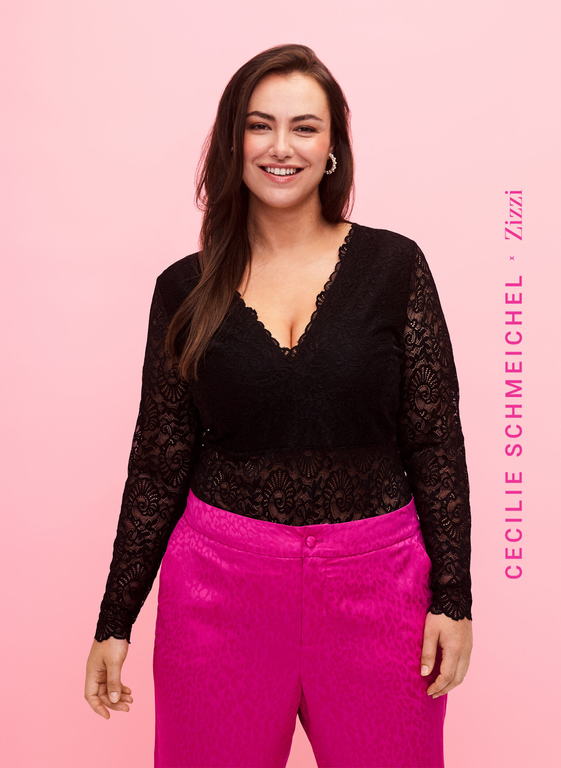 Zizzi Lang&aelig;rmet blonde bodystocking med v-hals, Black, Model image number 0