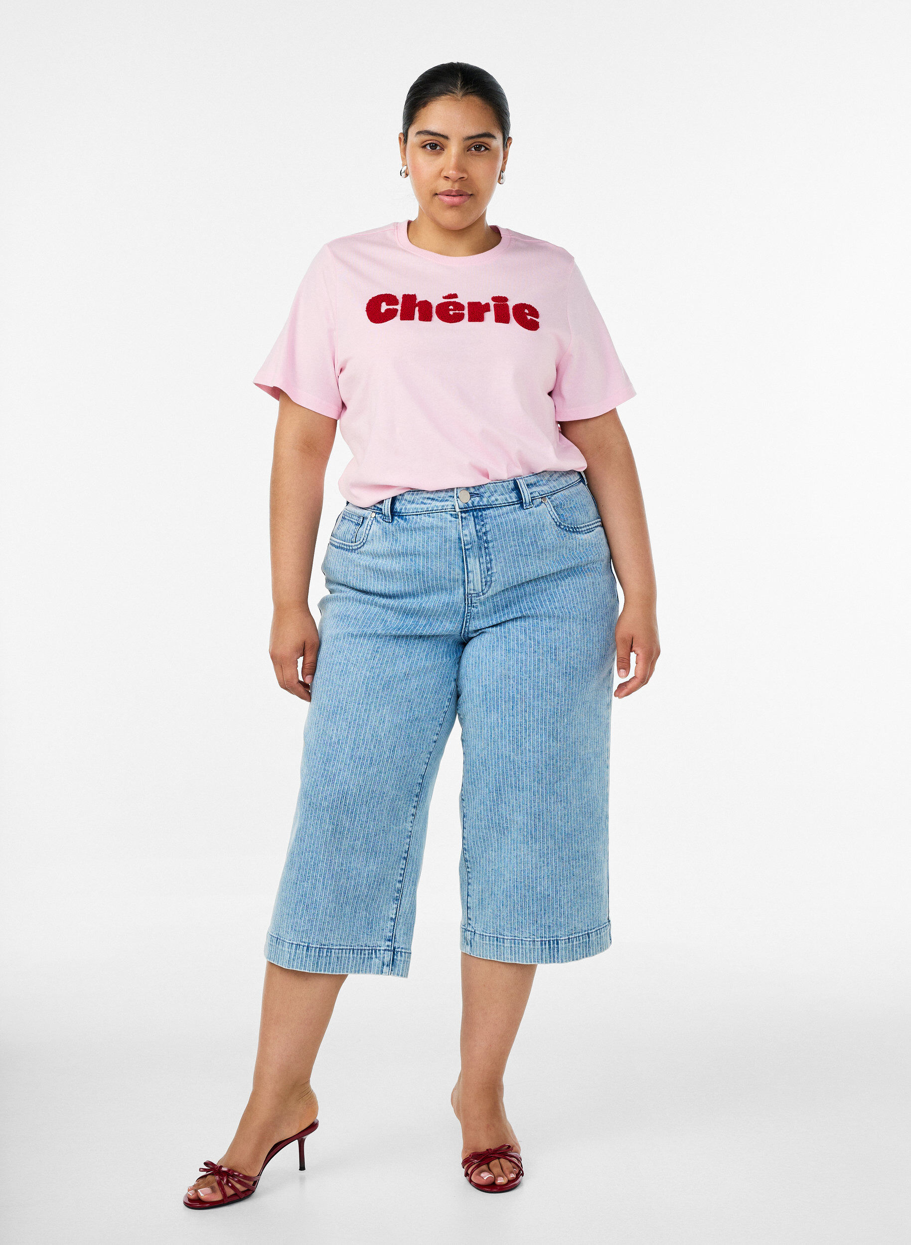 ZizziT-skjorte i &oslash;kologisk bomull med fronttrykk, Rosa, Model image number 1