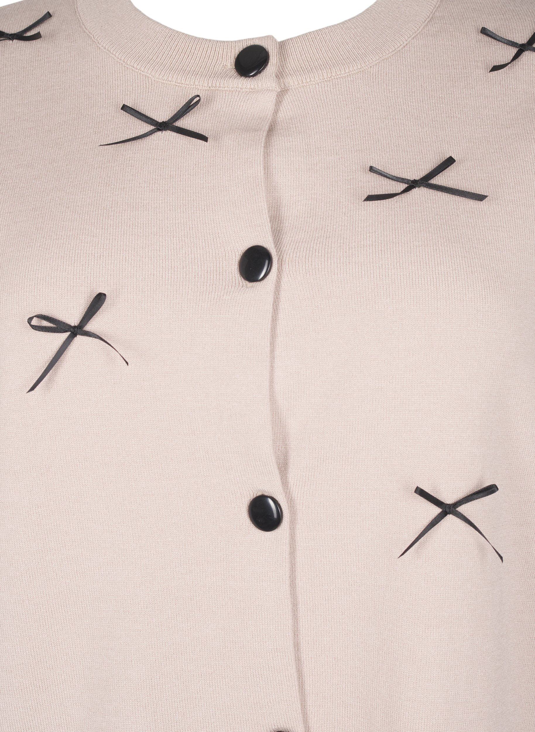 Zizzi Strikket cardigan med sl&oslash;yfer, Simply T. Black Bows, Packshot image number 2