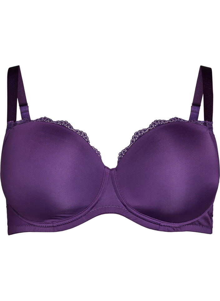 Formstøpt BH med bøyle og blonder detaljer, Lilla, Packshot image number 0