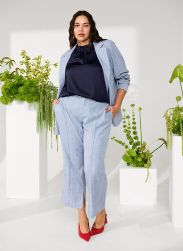 Zizzi Melerte bukser med strikk og knappelukking, Infinity , Image image number 0