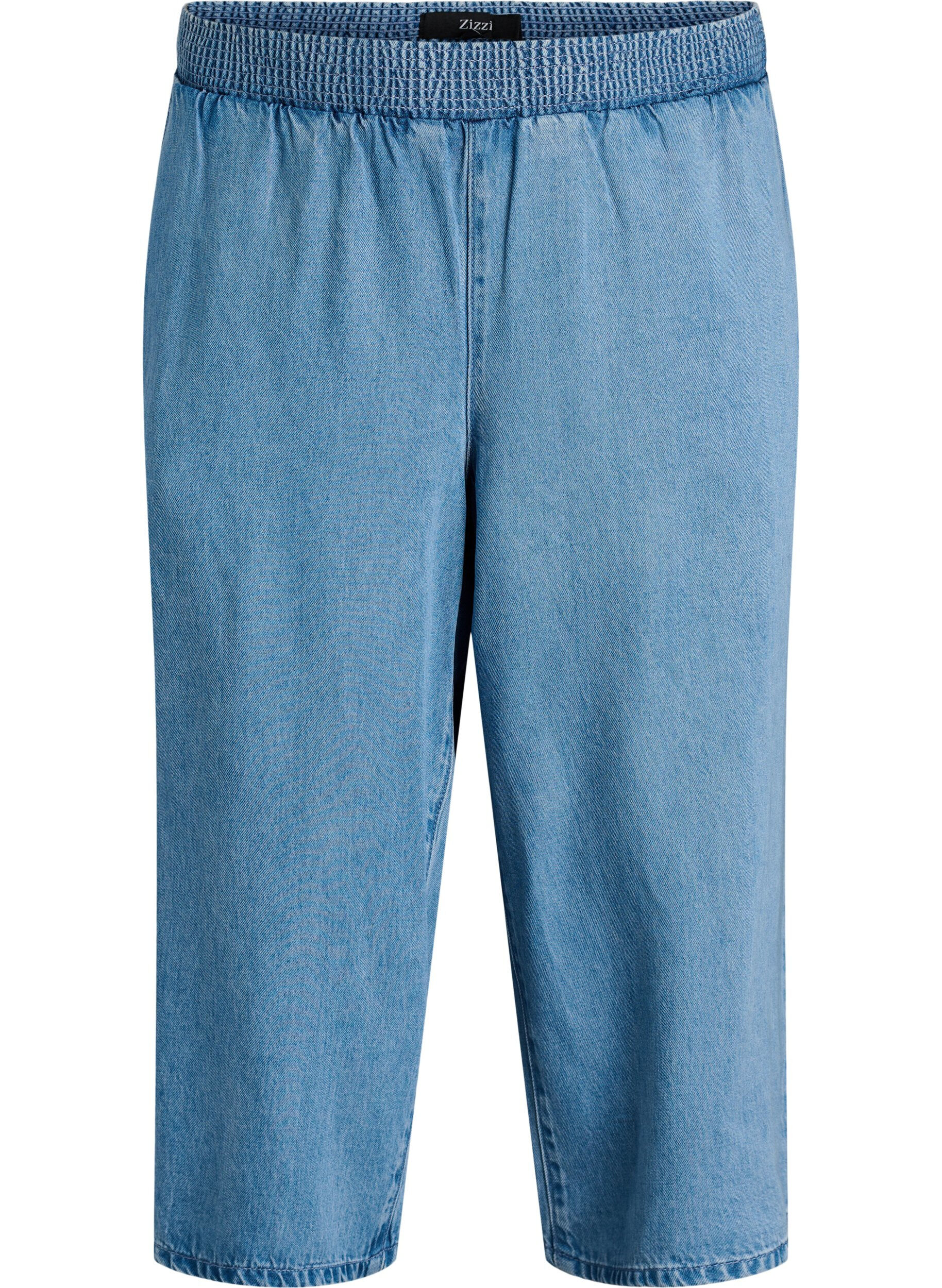 Zizzi Lyocell culotte-bukser med vide ben og plagg i denim, Bl&aring;, Packshot image number 0