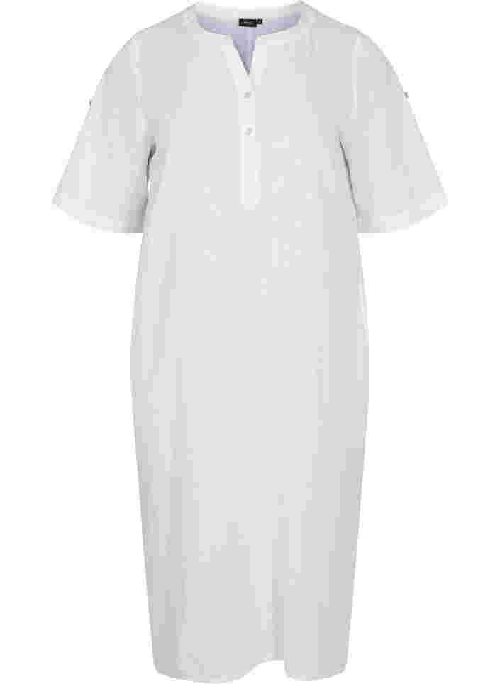 Lang skjortekjole med korte ermer, White, Packshot image number 0