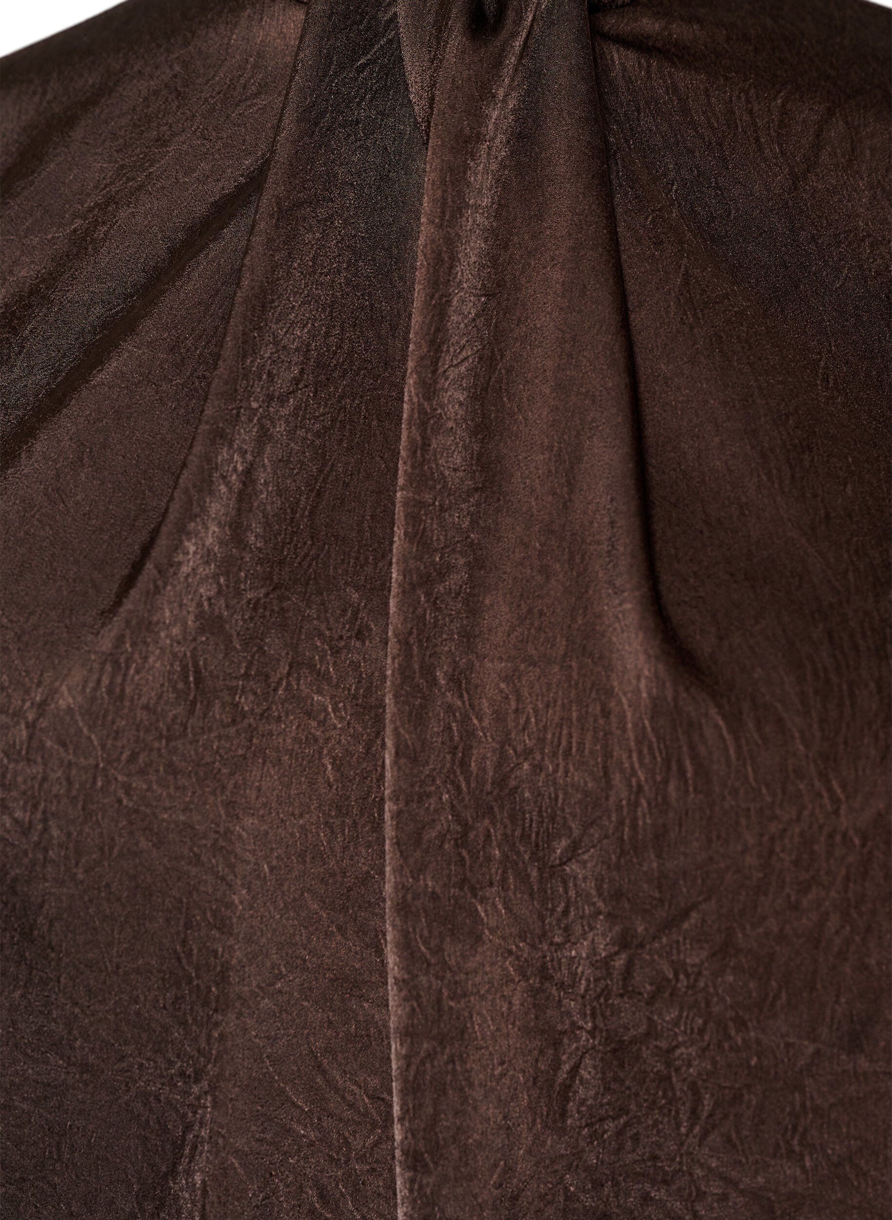ZizziBluse med satenglook og ballongfasong, Brun, Packshot image number 2
