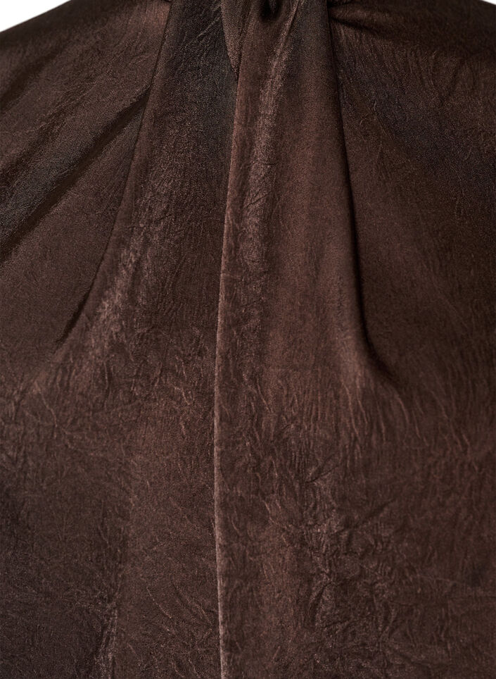 Bluse med satenglook og ballongfasong, Brun, Packshot image number 2